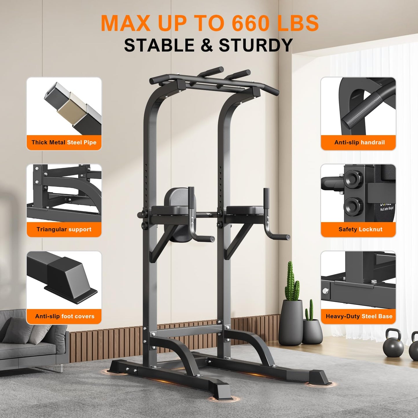 DONIUZ Power Tower Pull Up Bar and Dip Station, Multi-Function Home Gym, Strength Training Fitness Equipment, Height Adjustable(DZ-580A)