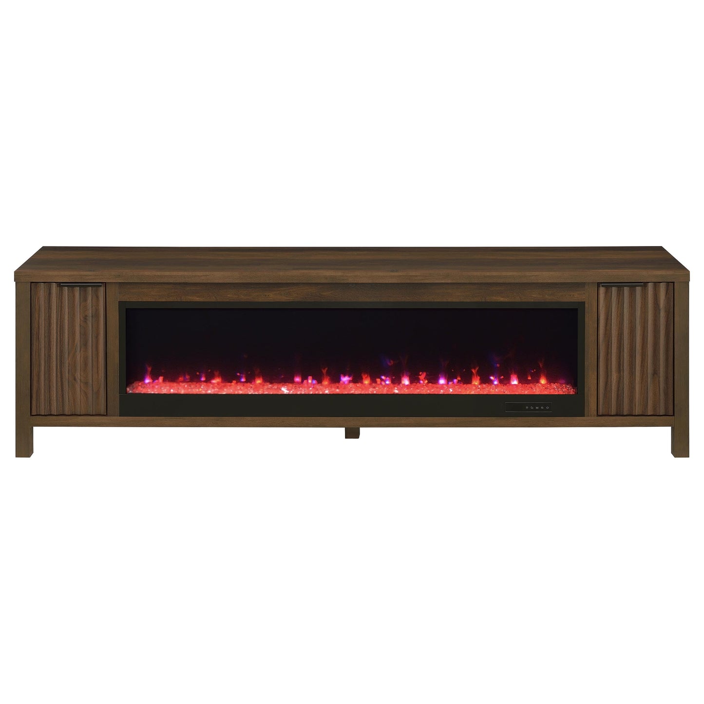 Coaster Home Furnishings - Carey - Wood - 79-Inch Fireplace TV Stand with Slatted Doors, Built-in Flame Box, Two Adjustable Shelves - Living Room - Dark Pine - 722823