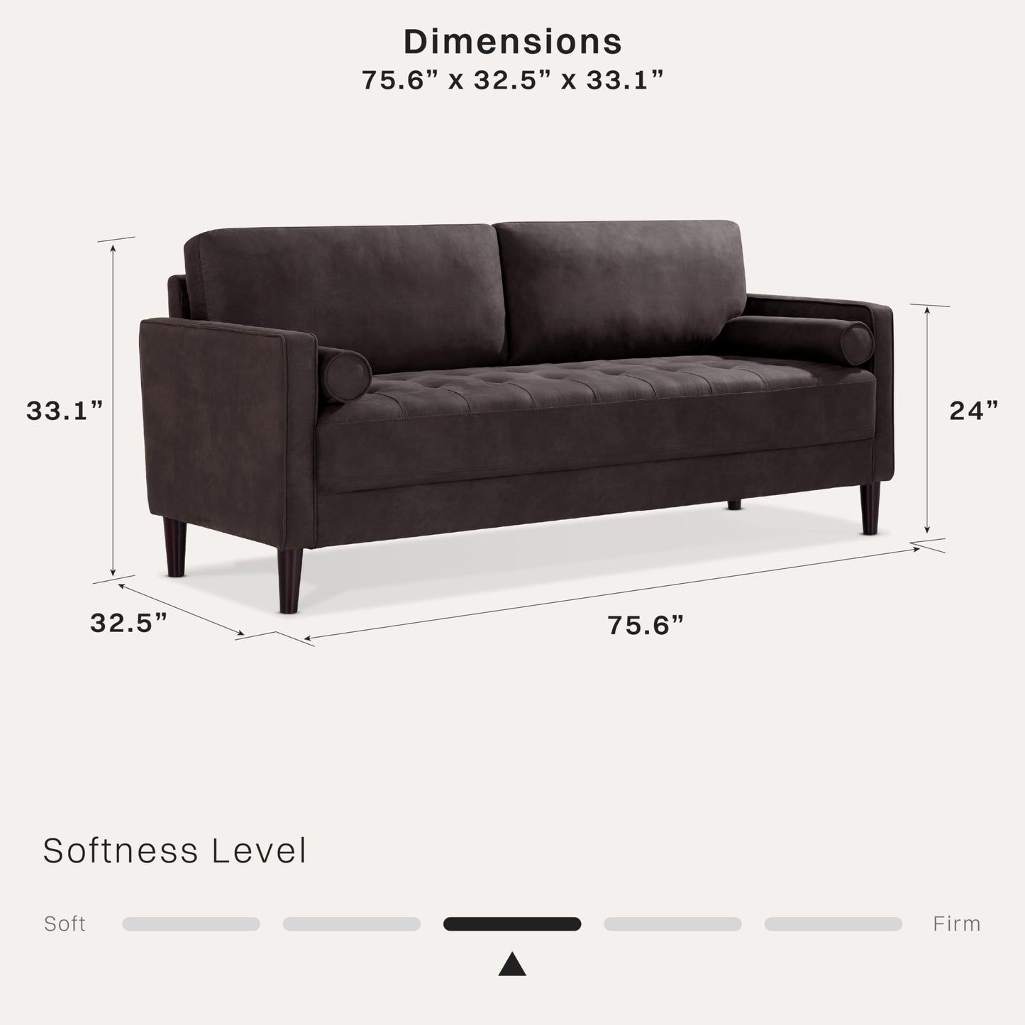 Studio Living® Lexington 75.6" Sofa, Modern Design, Pocket Coil Comfort, Easy Assembly, Faux-Suede Fabric, Charcoal