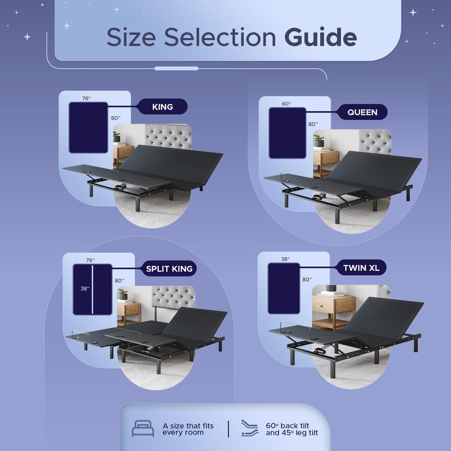 Celestial Aurora Adjustable Bed Base (Frame) + 10 inch Gel Memory Foam Mattress (Medium), Easy Assembly, Head and Foot Lift, Zero Gravity, Memory Positions, CertiPUR-US Bed - TwinXL