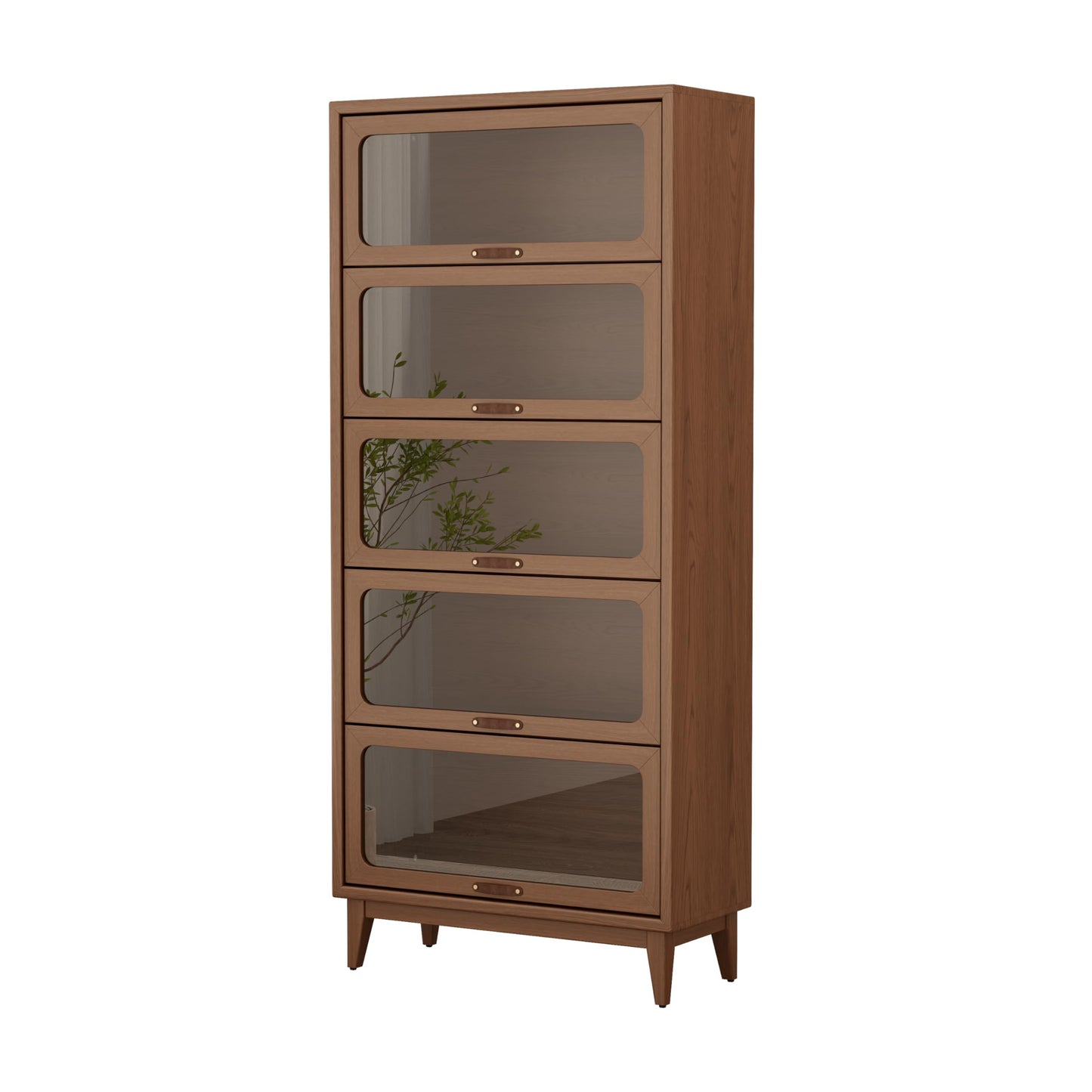 KungFuWood Solid Wood Bookcase with Tempered Glass Doors – Spacious 5-Tier Storage Shelf with Glass-Front Design, Flip-Top Hidden Doors for Apartments & Home Offices (72 Inches Tall)