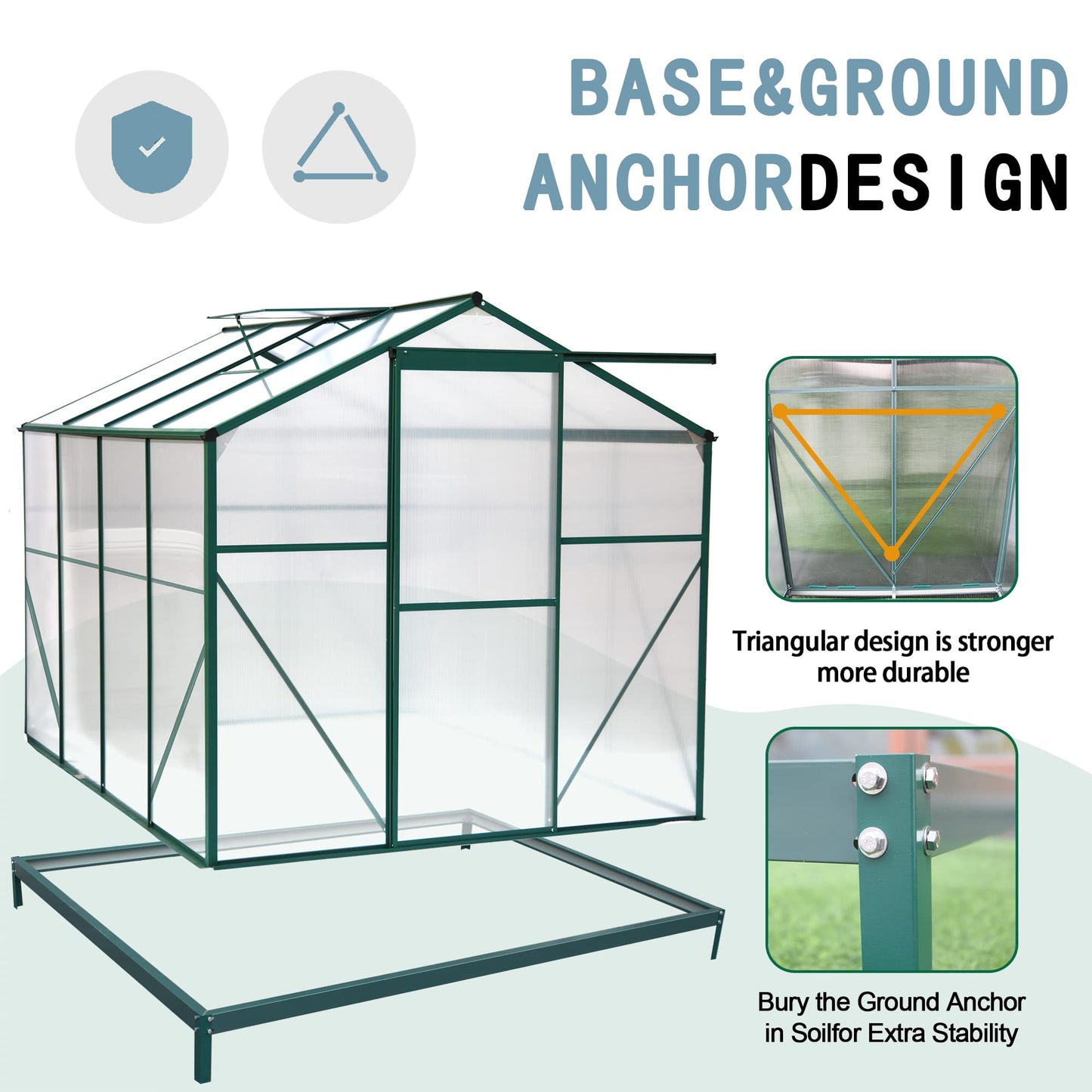 YOPTO 6x8 FT Greenhouses for Outdoor,Heavy Duty Polycarbonate Greenhouse, Walk-in Garden Green House with Base and Ventilation Window for Outside, Backyard,Green