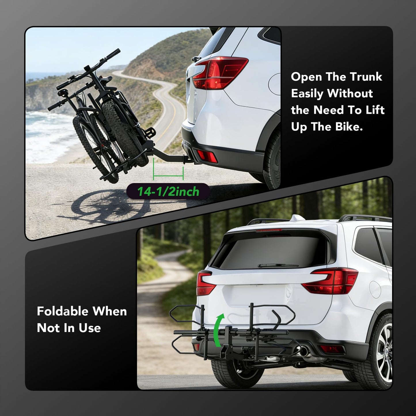 TrailXpert 2-Bike Rack Hitch Mount, Fits E-Bikes, Fat Tires up to 5", 160lbs Tilting Hitch Mount Platform Rack for Cars SUVs Trucks -2" Receiver