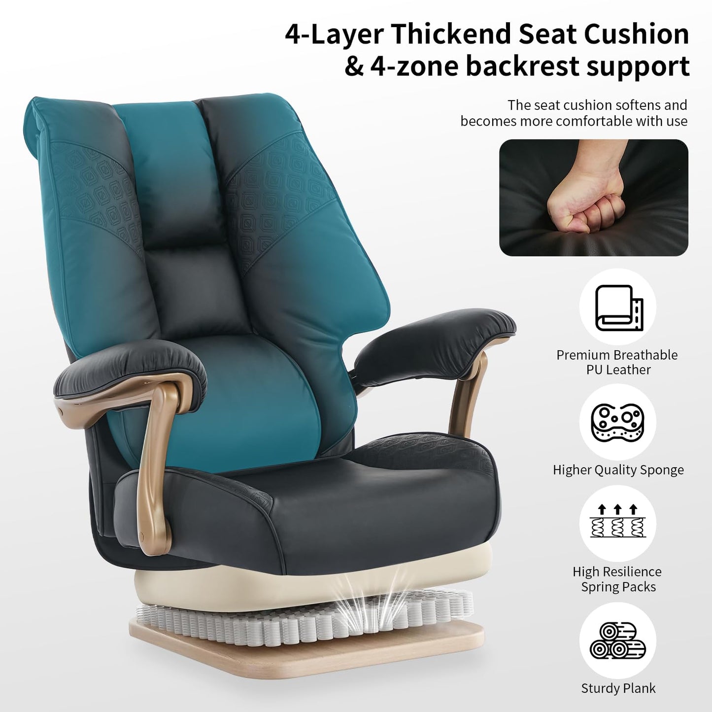 EXCEBET Big and Tall Executive Office Chair with Footrest, 400LBS Capacity Ergonomic High-Back Desk Office Chair with Lumbar Support, Padded Armrests & Thick Cushion, Black PU Leather Chairs