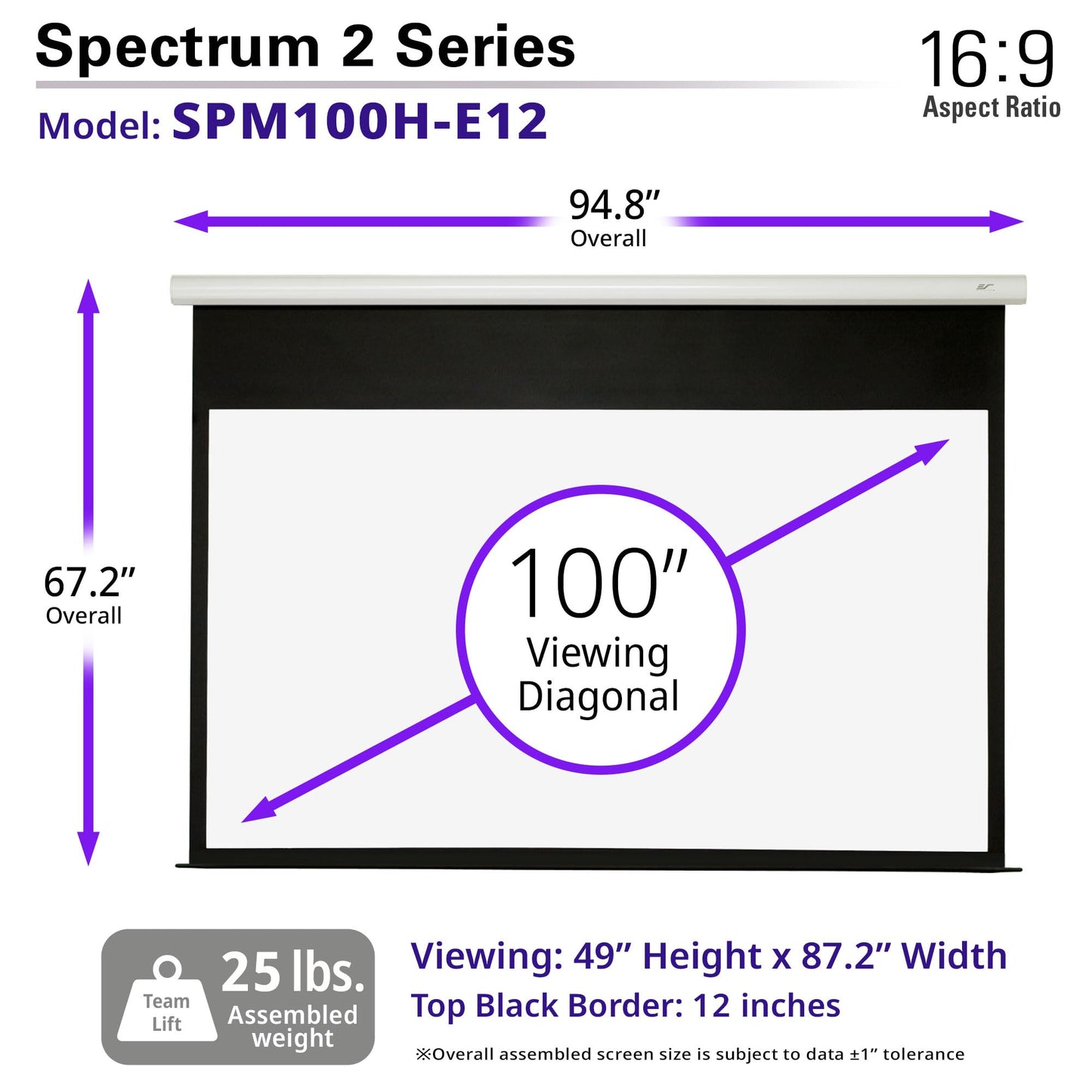 Elite Screens Spectrum 2 Electric Motorized Projector Screen, 100-Inch 16:9, 12-Inch Drop Down, MaxWhite FG 4K/8K UHD, SPM100H-E12