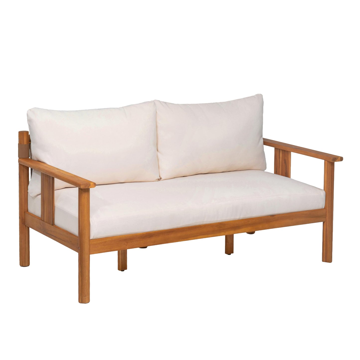 Christopher Knight Home Willy Acacia Wood Patio Furniture Set with Water-Repellent Cushion, 4 Piece Outdoor Acacia Wood Conversation Set, Outdoor Sectional Sofa Set with Coffee Table, Beige+Teak