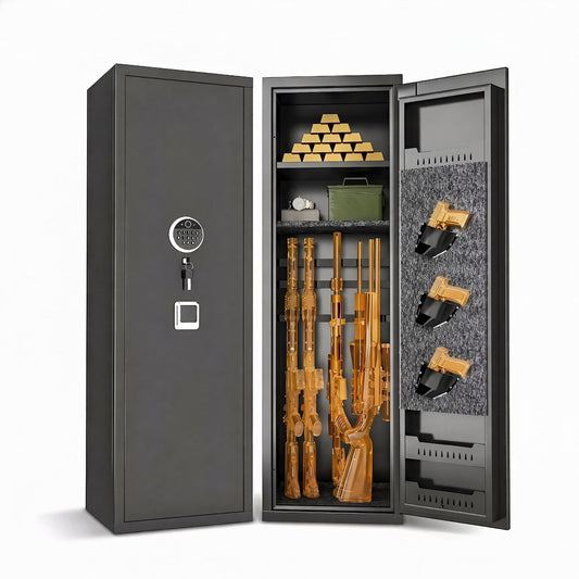 Bezuny Long Gun Safe,Rifle Safe with Biometric Gun Safe,Heat-Resistant Heavy Duty Gun Safes,Large Safe No Assembly Required, Security Safe for Home with Adjustable Shelves, Black