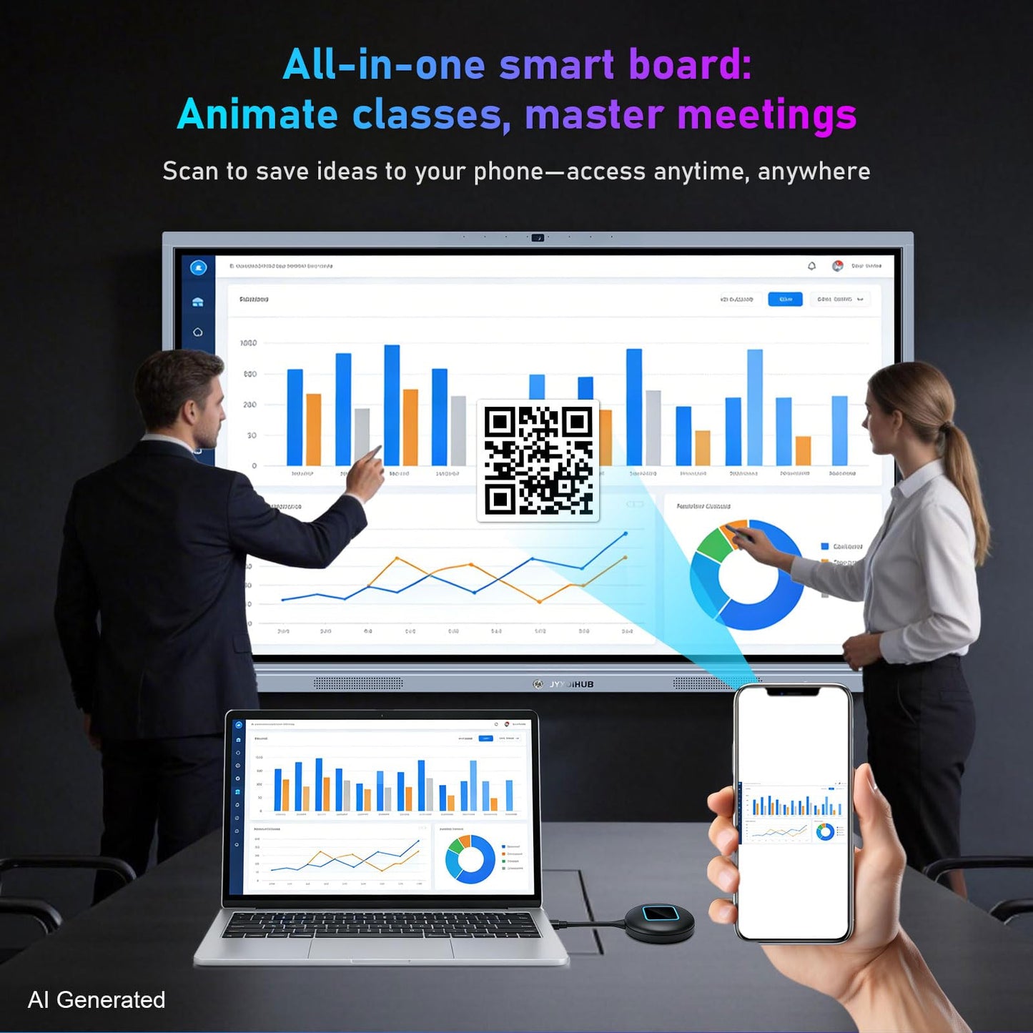 JYXOIHUB 55 Inch Smart Board, 4K Ultra HD Smart Whiteboard, Interactive Electronic Whiteboard with 20-Point Touch, Digital Smartboard for Classroom, Office, and Home, Android & Windows Dual System