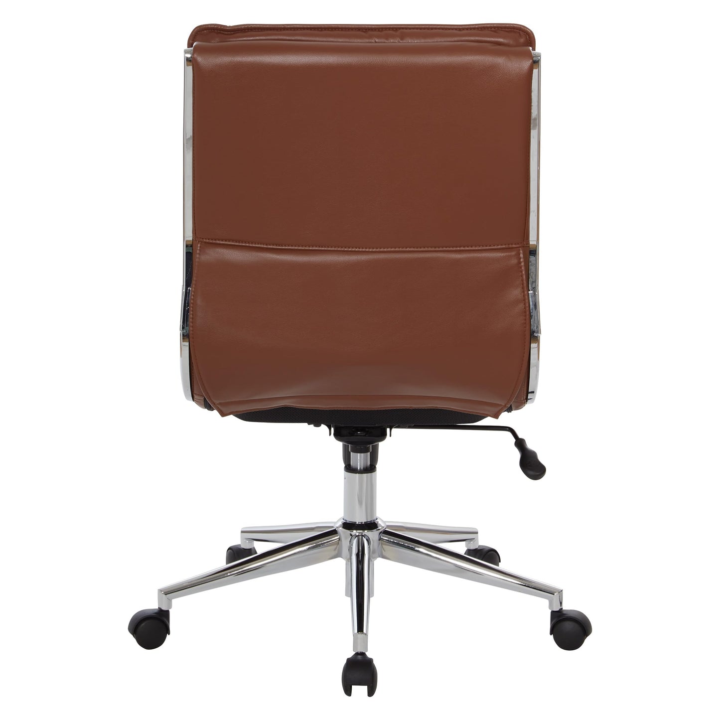 Office Star SPX Professional Ergonomic Ribbed Faux Leather Office Chair with Chrome Base, Mid Back Manager's Chair Without Arms, Saddle Brown