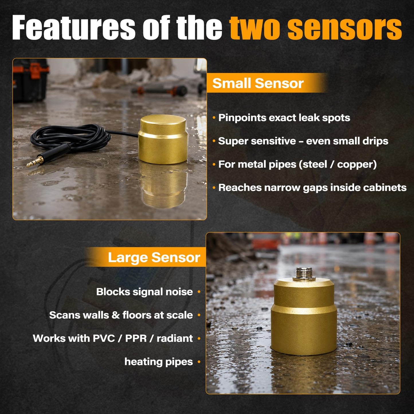 Underground Water Leak Detector, Adjustable Sensitivity Non-Destructive Metal/Plastic Water Pipe Leak Detector Locator for Commercial Residential Plumbing Floor Heating（Instruction Manual Included）