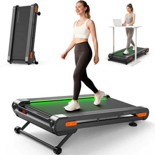 Vitalwalk Walking Pad Treadmill with Incline, 43"x18" Wide Full Deck, Auto Incline, Portable Under Desk Treadmills for Home Office, 4-Way Mobility & Vertical Store, Heavy Duty, APP, Grey, Extra Large