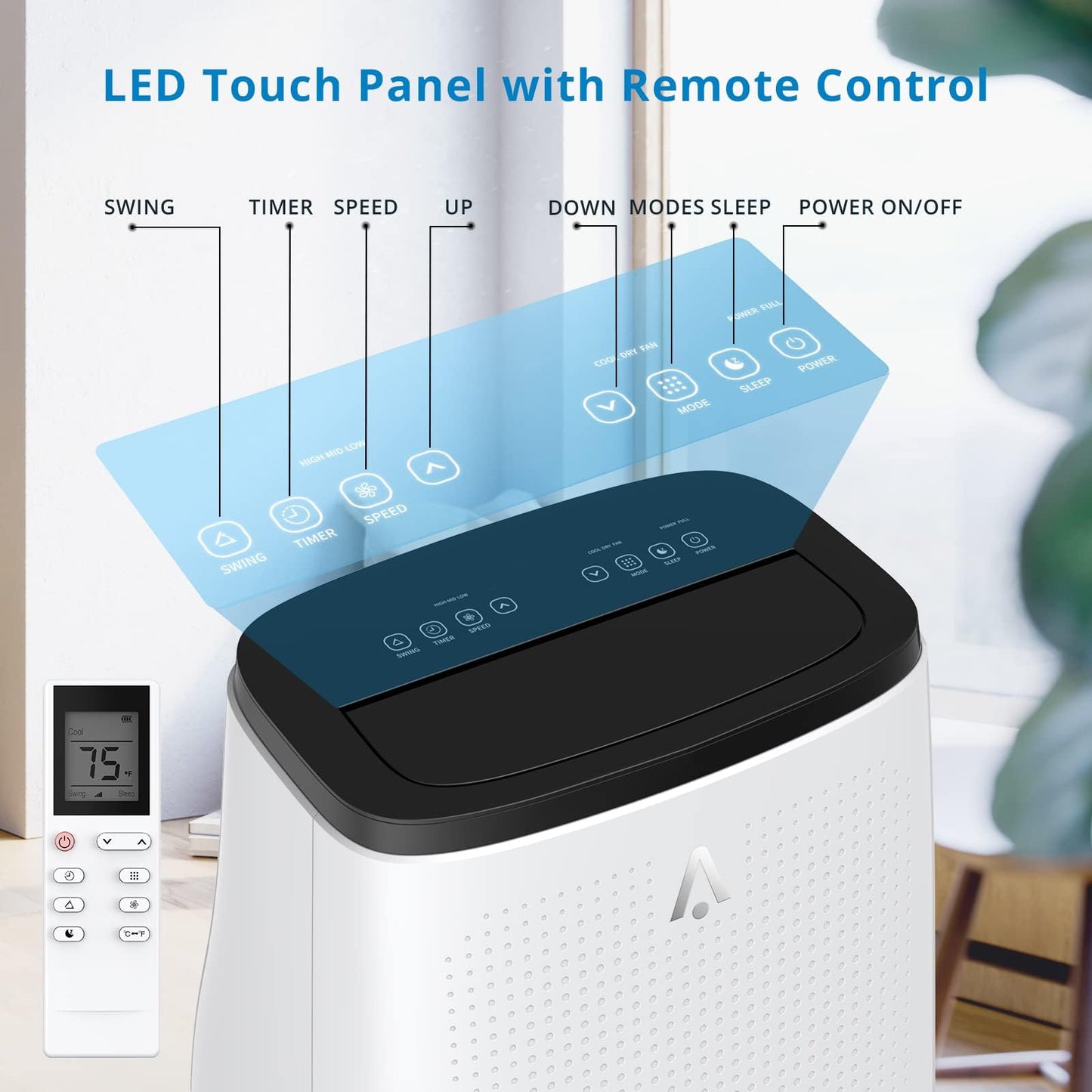 14000 BTU Portable Air Conditioners with Follow Me Function, 4-in-1 AC Includes Remote & Full Window Kit, Cools Areas Up to 750 Sq. Ft, 115V