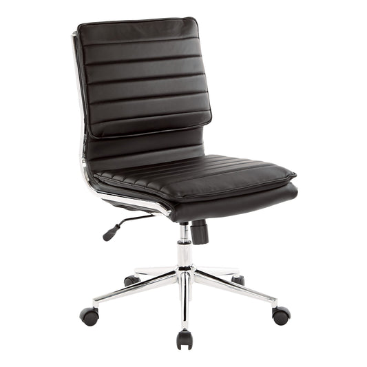 Office Star SPX Professional Ergonomic Ribbed Faux Leather Office Chair with Chrome Base, Mid Back Manager's Chair Without Arms, Black