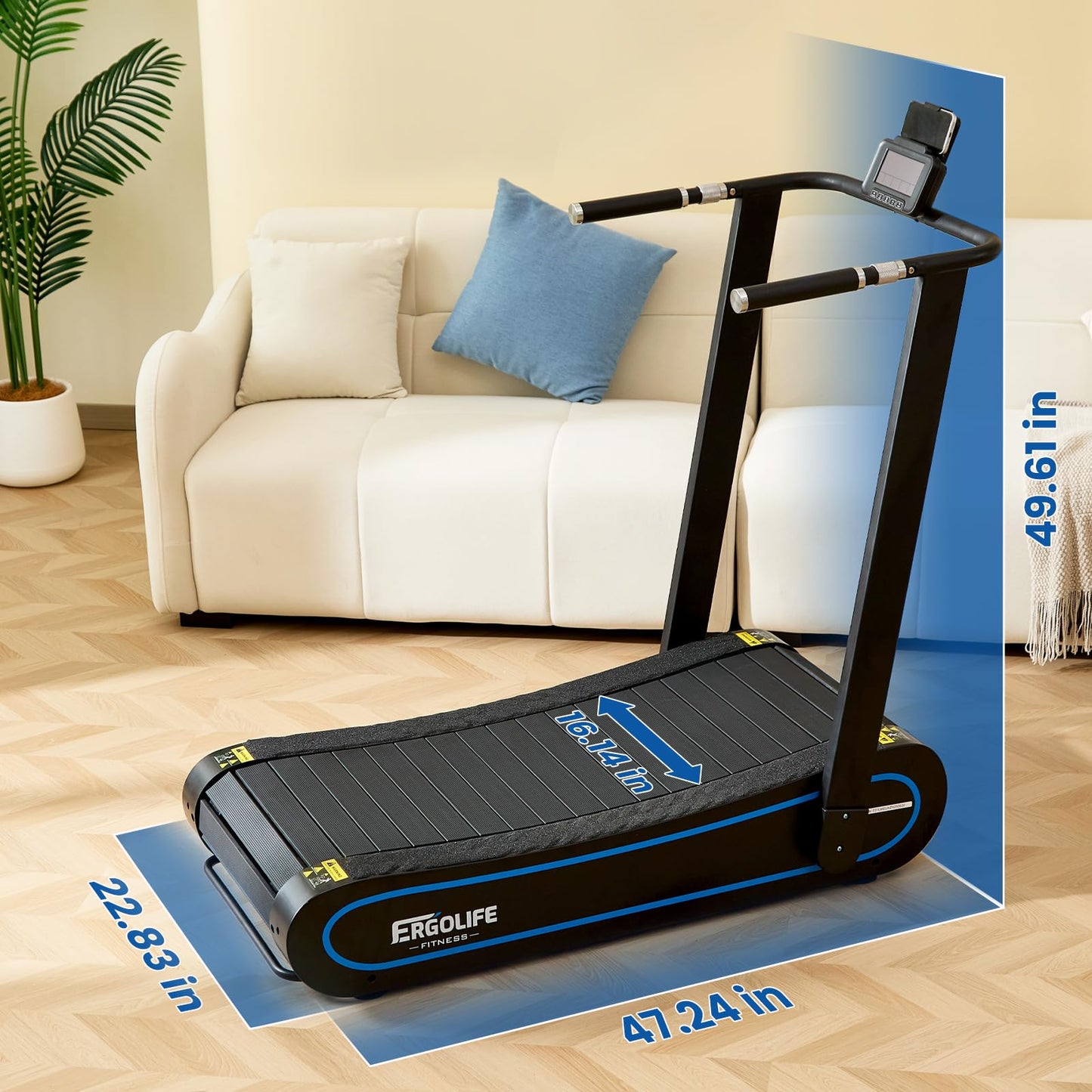 ERGOLIFE Curved Treadmill with Non-Electric Motorized, 2-in-1 Folding Treadmill with APP for Home Workout, Compact Manual Walking Pad, Office Running Machine with LCD Display