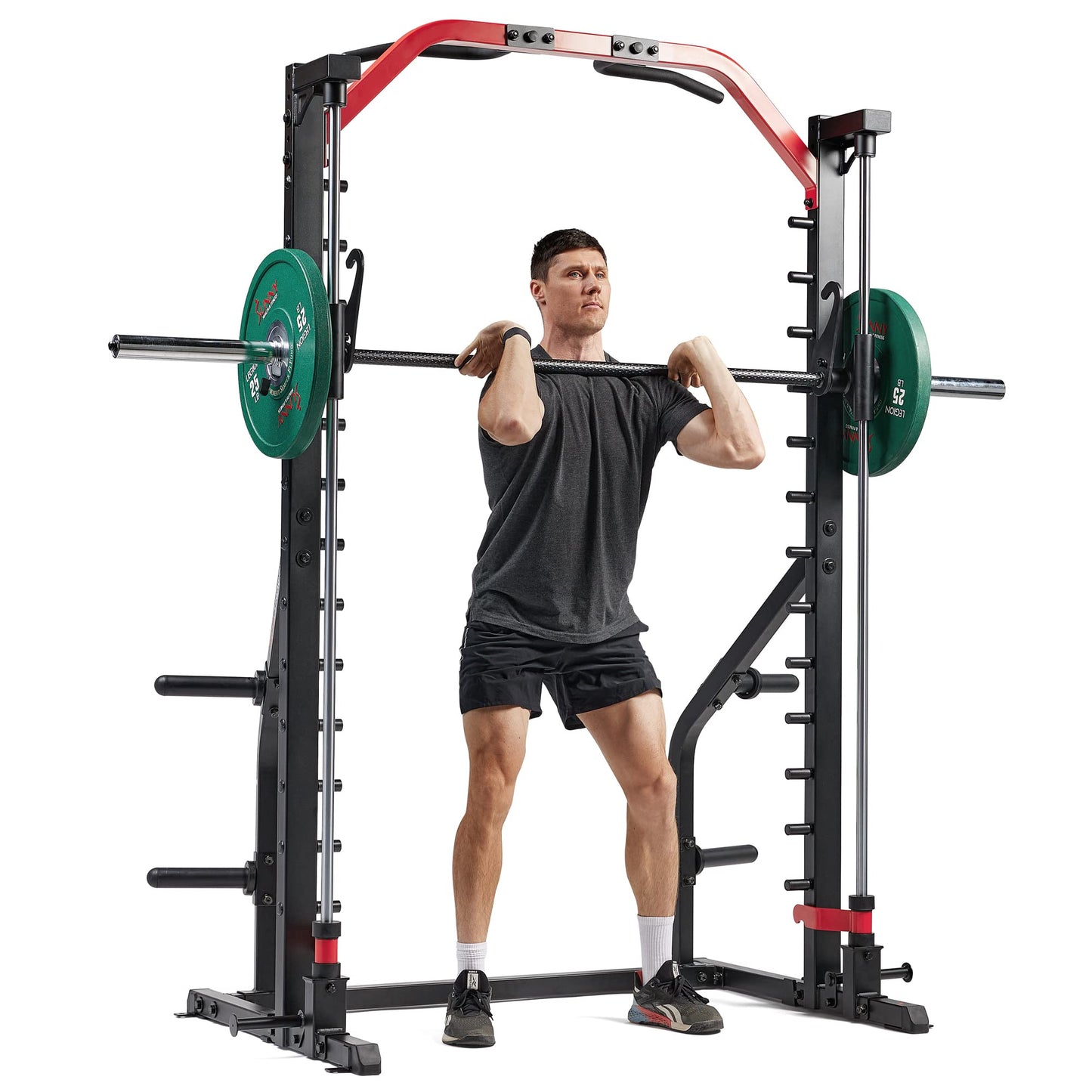 Sunny Health & Fitness Premium Squat Smith Machine - 3 in 1 Multifunction Power Rack with Adjustable Pull Up Bar for Home Gym – SF-XF920021