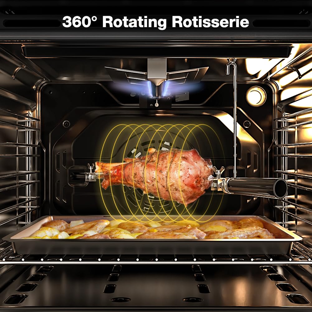 Thermomate 24" Gas Wall Oven, ETL Certified, 2.12 Cu.ft. Natural Gas with Bake Broil Rotisserie Functions, Timer and Convection Fan, 120V Cord Plug, Stainless Steel