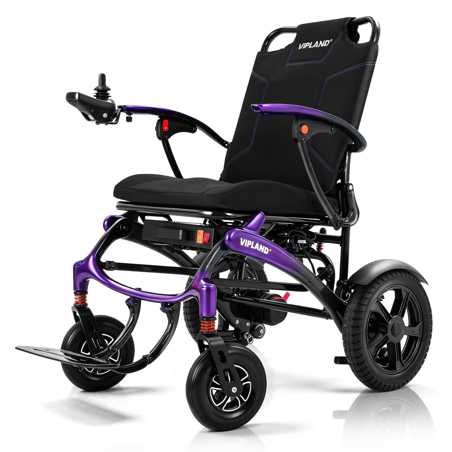 VIPLAND Carbon Fiber Electric Wheelchairs for Adults, Lightweight Foldable Motorized Wheelchair,15 Miles Range, All Terrain Airline Approved, 500W Brushless Motors with Tail Light, Only 44lb, Purple