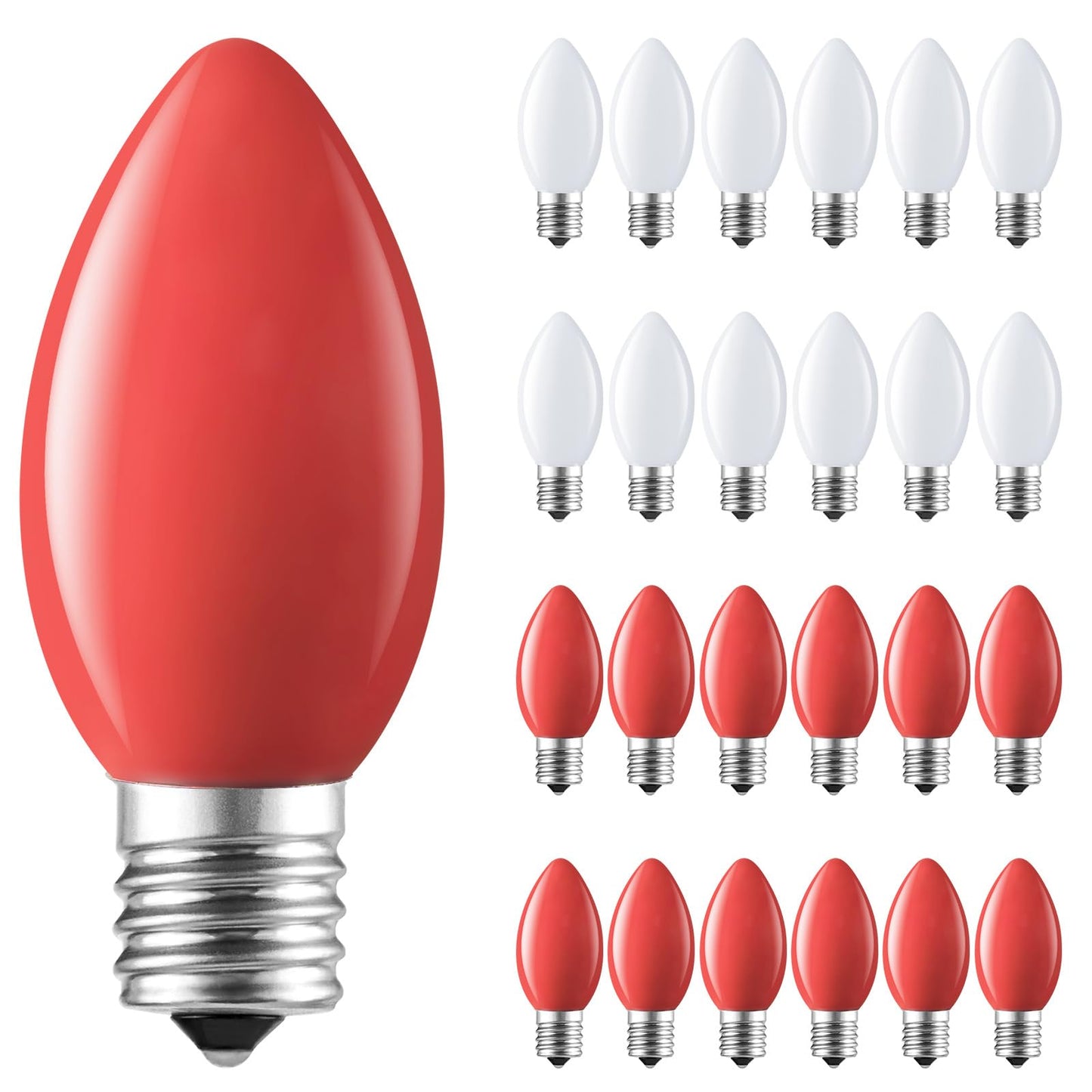 Minetom C9 LED Christmas Light Bulbs, 25 Pack, Shatterproof, Red & White, E17 Base, Dimmable Holiday Lights