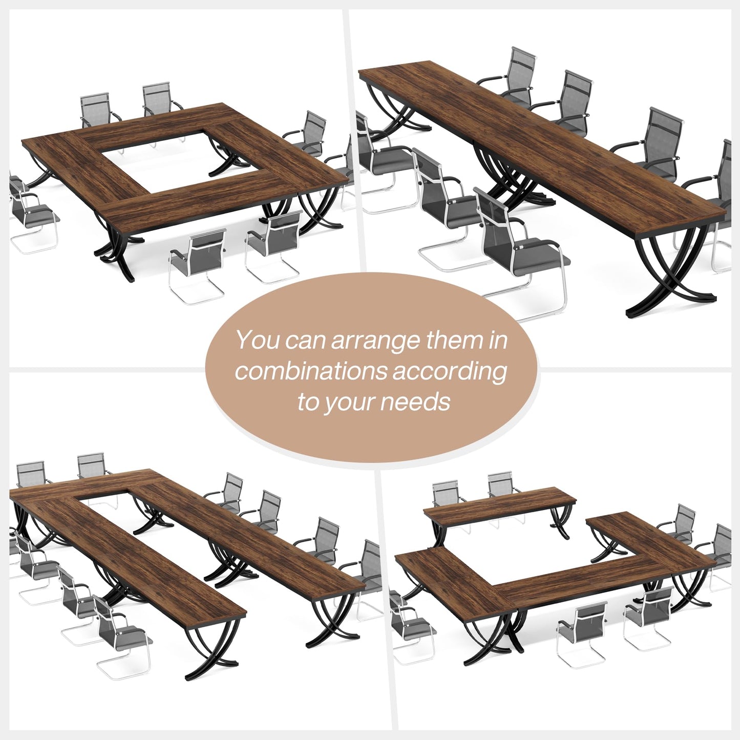 Tribesigns 6.5FT Conference Table for 6-8 People, 78 inch Long Rectangular Seminar Table with Strong Metal Frame, Business Boardroom Desk for Office Meeting Conference Room (1PC, Brown)