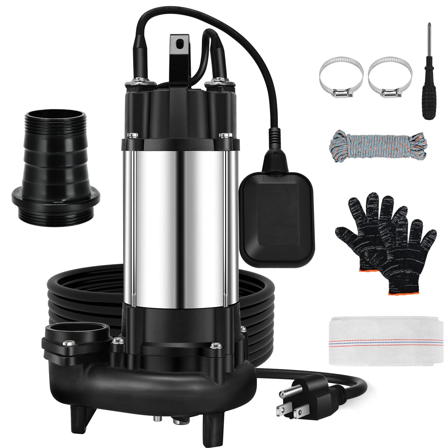 SCHUPETHAUER 1 HP Sewage Grinder Pump, 115V Grinder sump pump, Stainless Steel, Automatic Float Switch, Cast Iron Impeller, 2'' Npt Discharge, Sewage Pumps for Basement, Sump Basin, Sewage Well