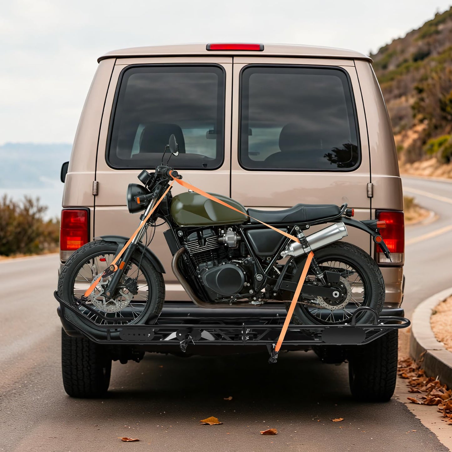 VEVOR Motorcycle Carrier, 500 lbs Capacity, Heavy Duty Steel Hitch Mount Rack with Anti-Tilt Lock Device, Straps & Stabilizer, Scooter Dirt Bike Trailer Hauler for Car Truck with 2-Inch Hitch Receiver
