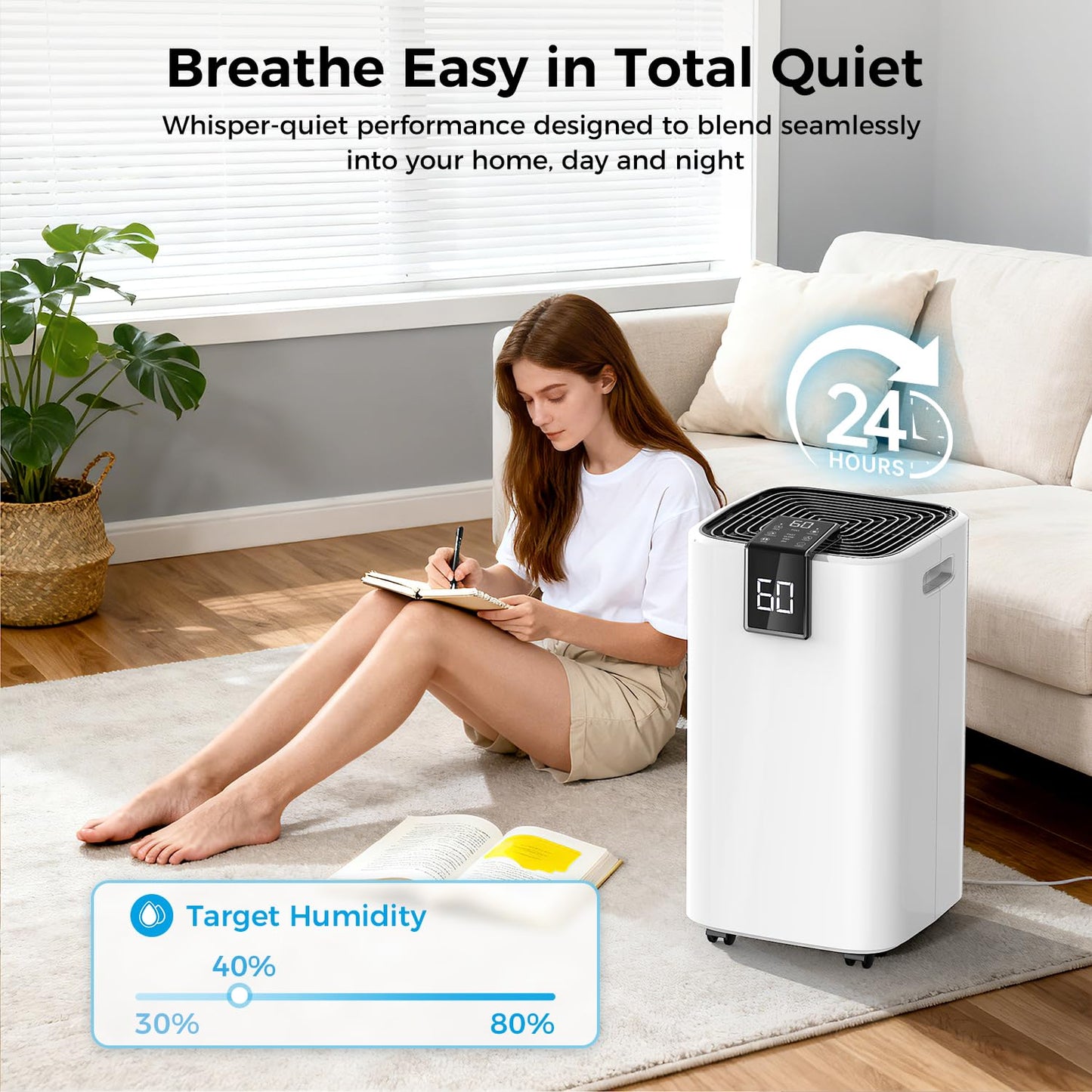4000 Sq.Ft Dehumidifier for Basement with Drain Hose, Trazico 45 Pint Dehumidifiers for Home or Garage, Smart Humidity Control, Auto Defrost, 24H Timer, Ideal for Large Rooms