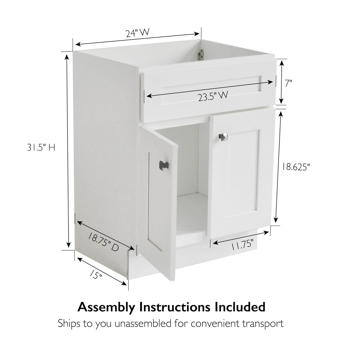 Brookings 24 Inch Bathroom Vanity, Ready to Assemble, Solid Wood, Sherwin Williams® White – Design House, 586925