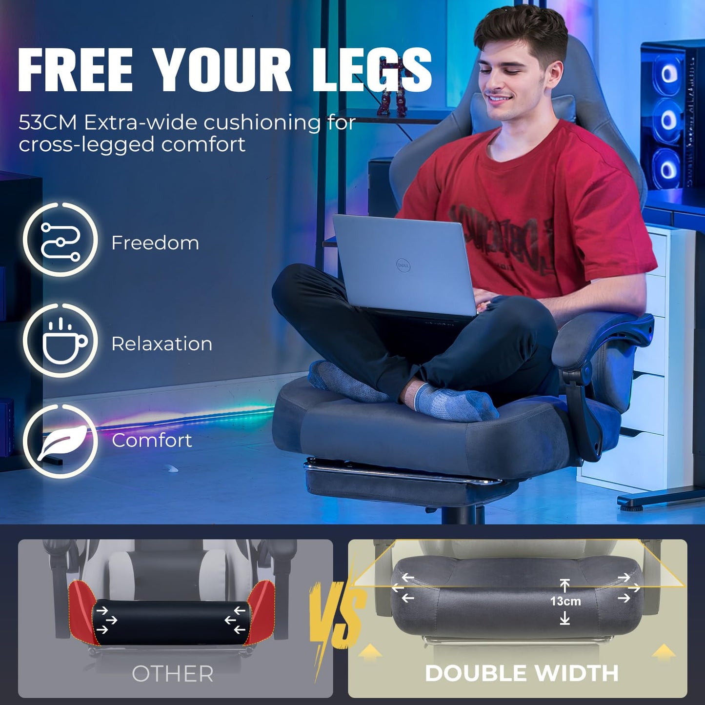 GTPLAYER Big and Tall Gaming Chair 400lbs Heavy Duty Office Chair with Foot Rest, High Back Pocket Spring Ergonomic Computer Chair for Adults, Wide Comfy Seated Cushion with Linkage Armrests, Grey
