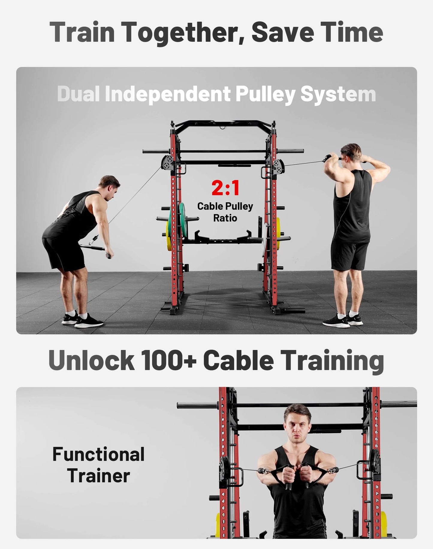 Mikolo Smith Machine, 2200lbs Squat Rack with LAT-Pull Down System & Cable Crossover Machine, Power Rack and Packages (RSL230HPHGP)