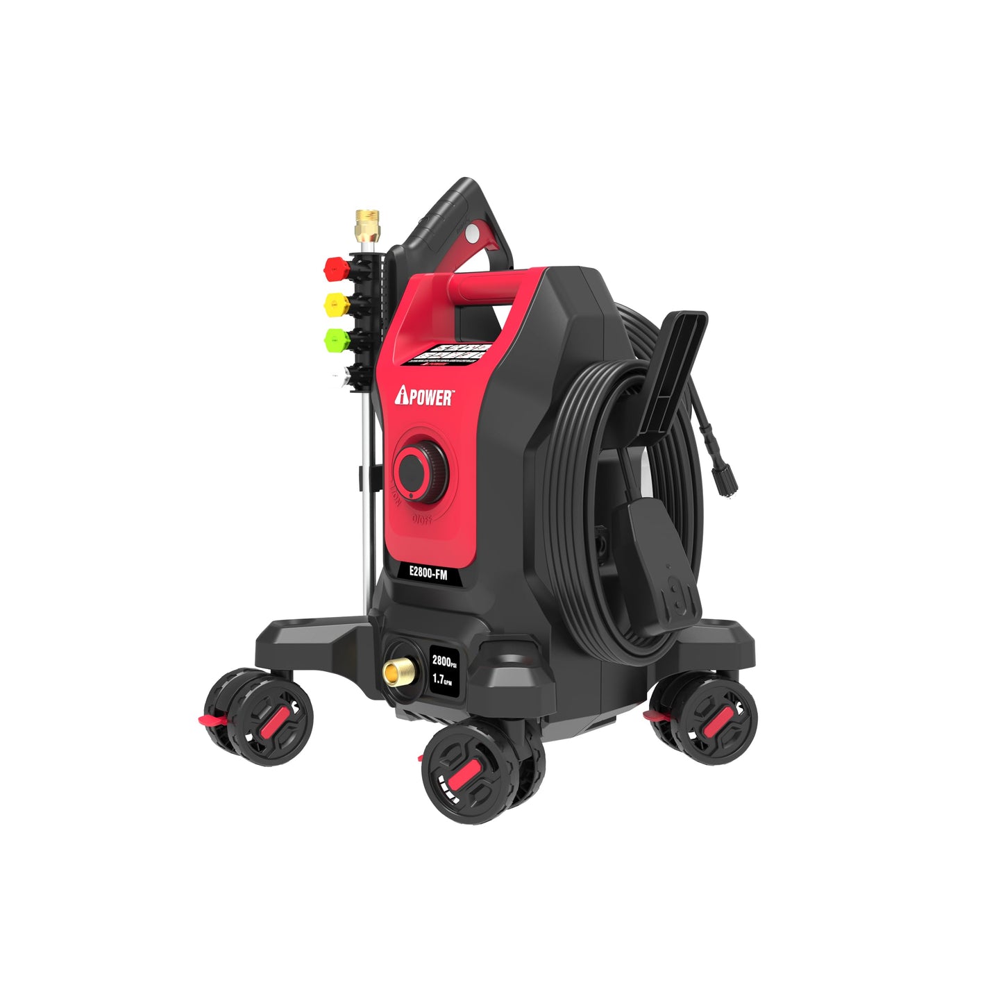 A-iPower Follow Me Electric Pressure Washer 2800 Max PSI 1.7 GPM Anti-Tipping Design with 5 Nozzles, Soap Dispense for Fences, Driveways, Patios, Cars, Home Cleaning, E2800-FM, Red