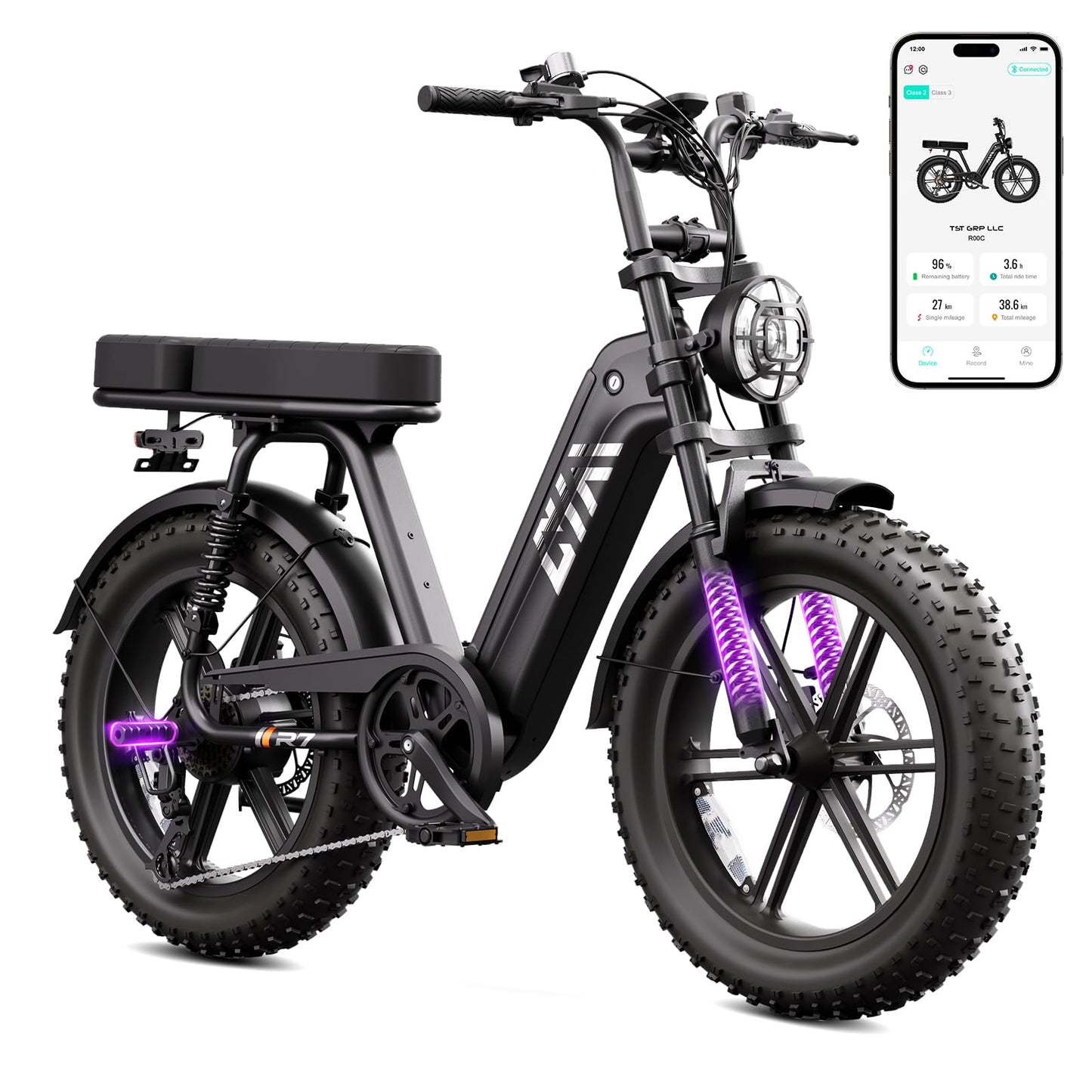 TST Electric Bike for Adults 1500W, 48V 15AH Removable Battery Step-Thru Ebike, 20" x 4.0" Fat Tire Electric Bicycle with Dual Hydraulic Brakes, Dual Suspension, Passenger Seat and Foot Pegs