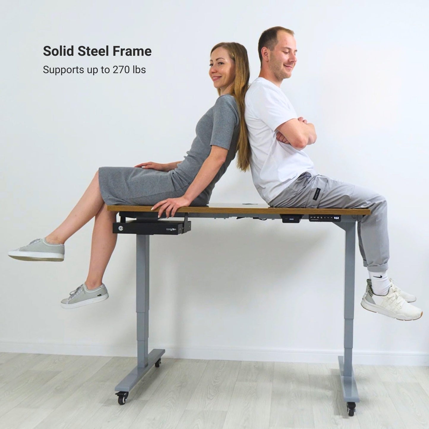 Progressive Desk Standing Desk 60x30. Dual Motor, 3 Stages Height Adjustable Stand up desks for Home Office, 60 inch -Grey Oak, Black Frame