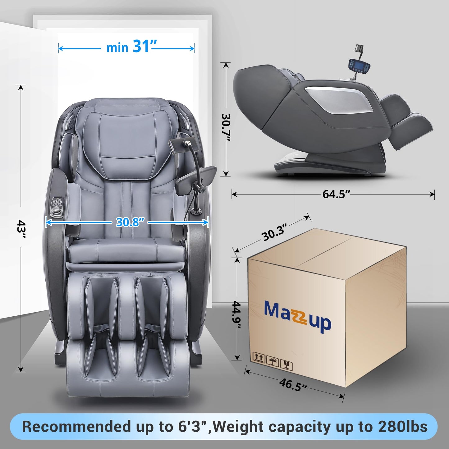 Mazzup Full Body Zero Gravity Shiatsu Massage Chair with Fully Assembled, LCD Screen, Shortcut Keys, USB Charging Port, Heat, for Loved Ones, Parents, Black