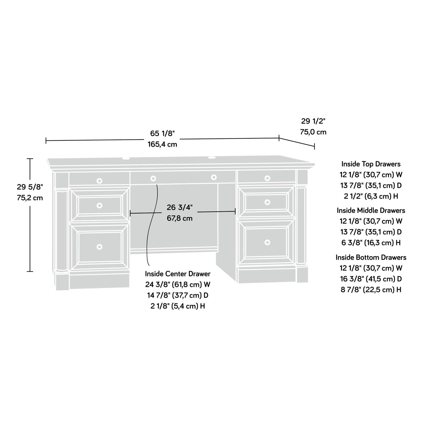 Sauder Palladia Office Desk with Drawers, Executive Desk with File Cabinet Storage, Cable Management, Keyboard Tray, in Wind Oak Finish