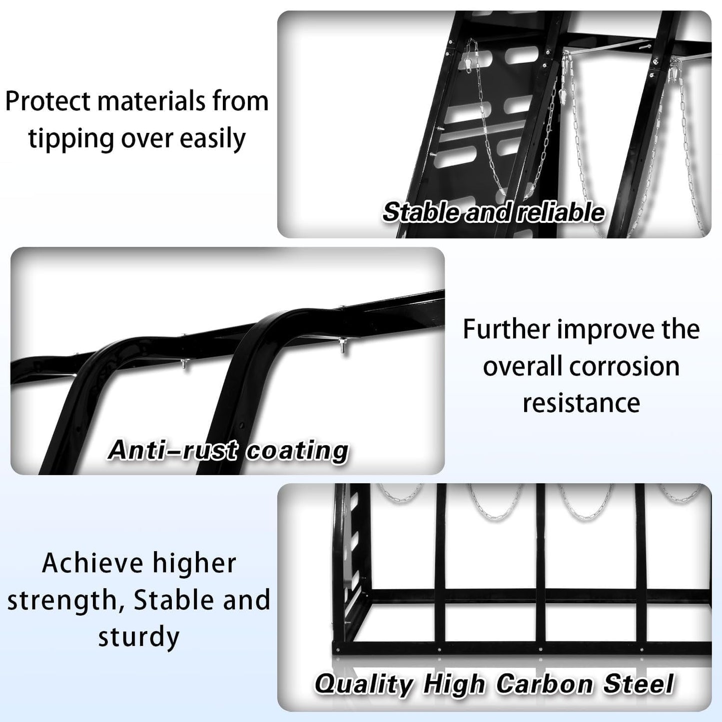 Steel Vertical Long Parts Storage Rack, Lumber Storage Rack 1500 LBS Capacity, Heavy Duty Standing Bar Rack with Safety Chain for Garage Workshop Factory, 4 Bays, Black,