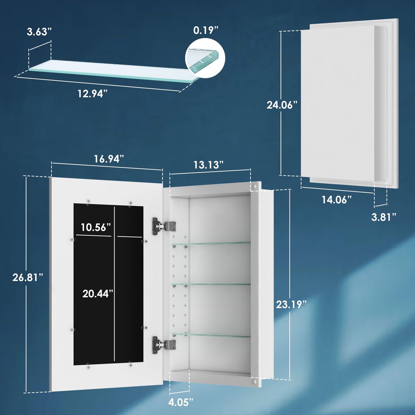 Houseables Medicine Cabinet No Mirror, Recessed Medicine Cabinet, Hidden In Wall Niche, Without Mirror, Picture Frame, Concealed, Built In, Between Stud Shelf Insert, For Bathroom Storage 14x24, 17x27