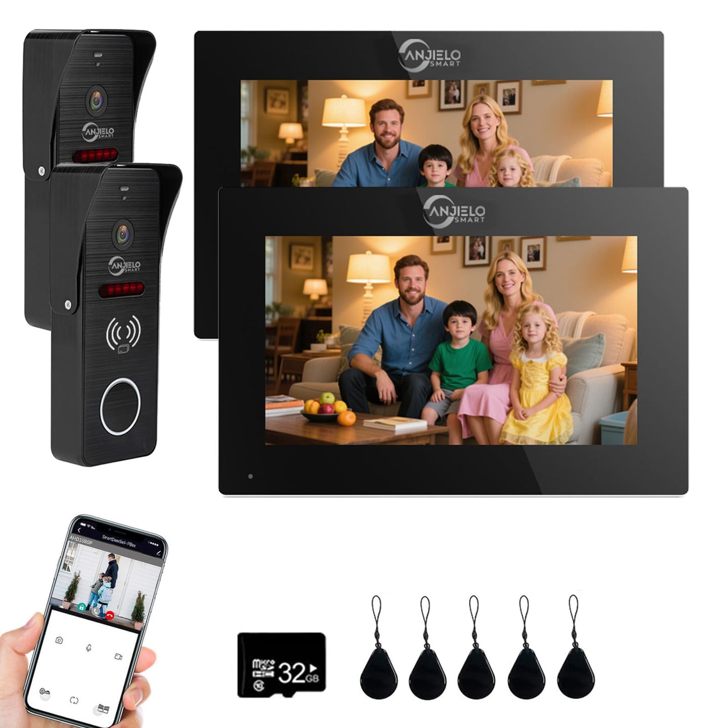 Wired Video Doorbell Intercom System 1080P HD Camera 7 inch Monitor Entry Doorphone Door Camera TUYA WiFi Smart Home Door Phone Kits for Apartment Home Villa (2 Doorbell + 2 Monitor)