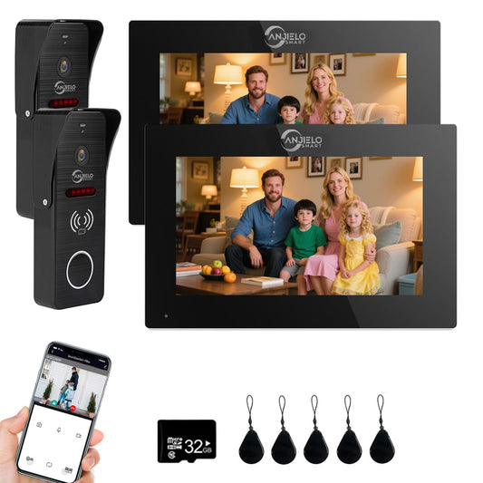 Wired Video Doorbell Intercom System 1080P HD Camera 7 inch Monitor Entry Doorphone Door Camera TUYA WiFi Smart Home Door Phone Kits for Apartment Home Villa (2 Doorbell + 2 Monitor)