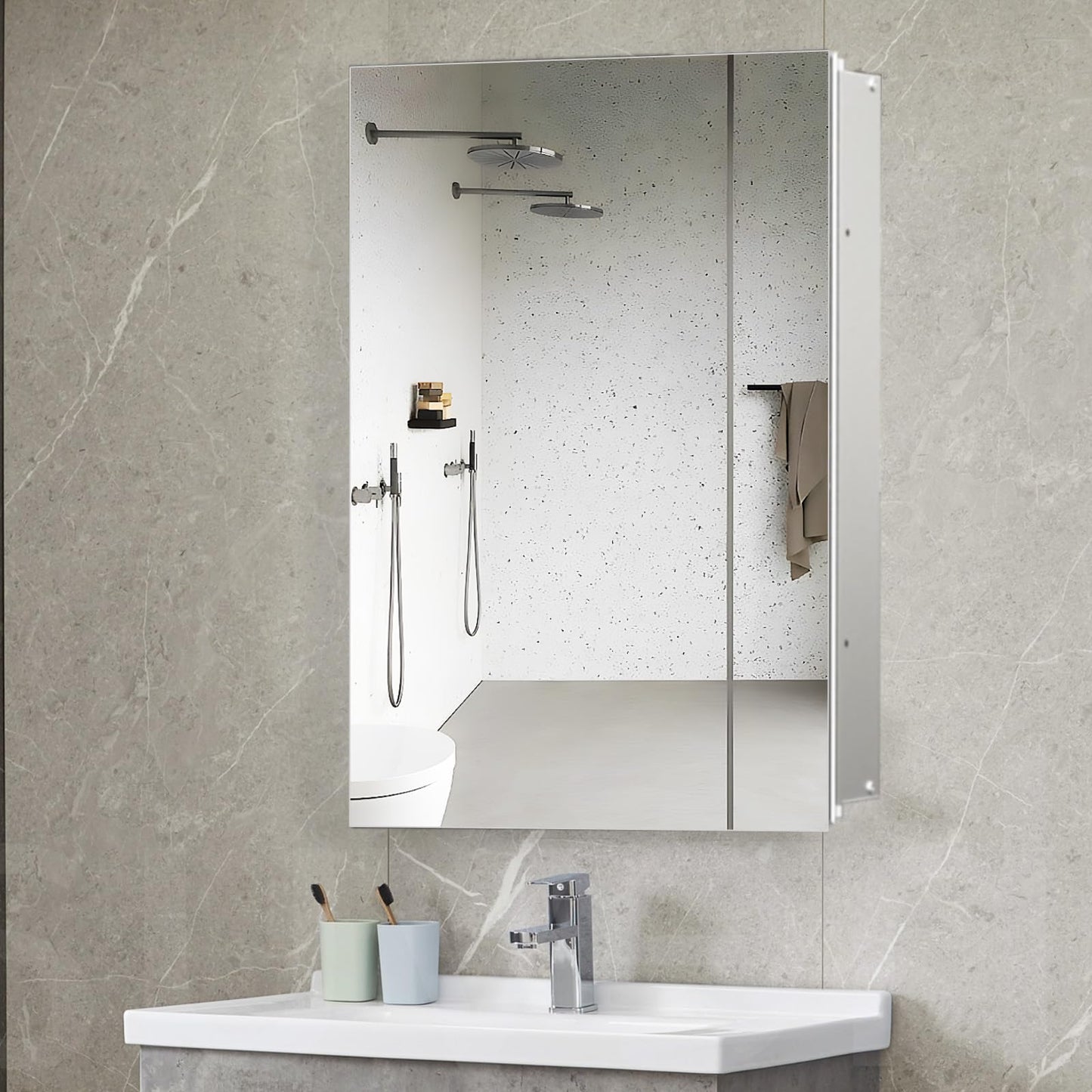 HESONTH Medicine Cabinet with Mirror of Storage, 22x30 inch Aluminum Bathroom Cabinet, Assembly Needed, Surface Mount or Recessed Wall Cabinet with Adjustable Glass Shelves for Bathroom Bedroom