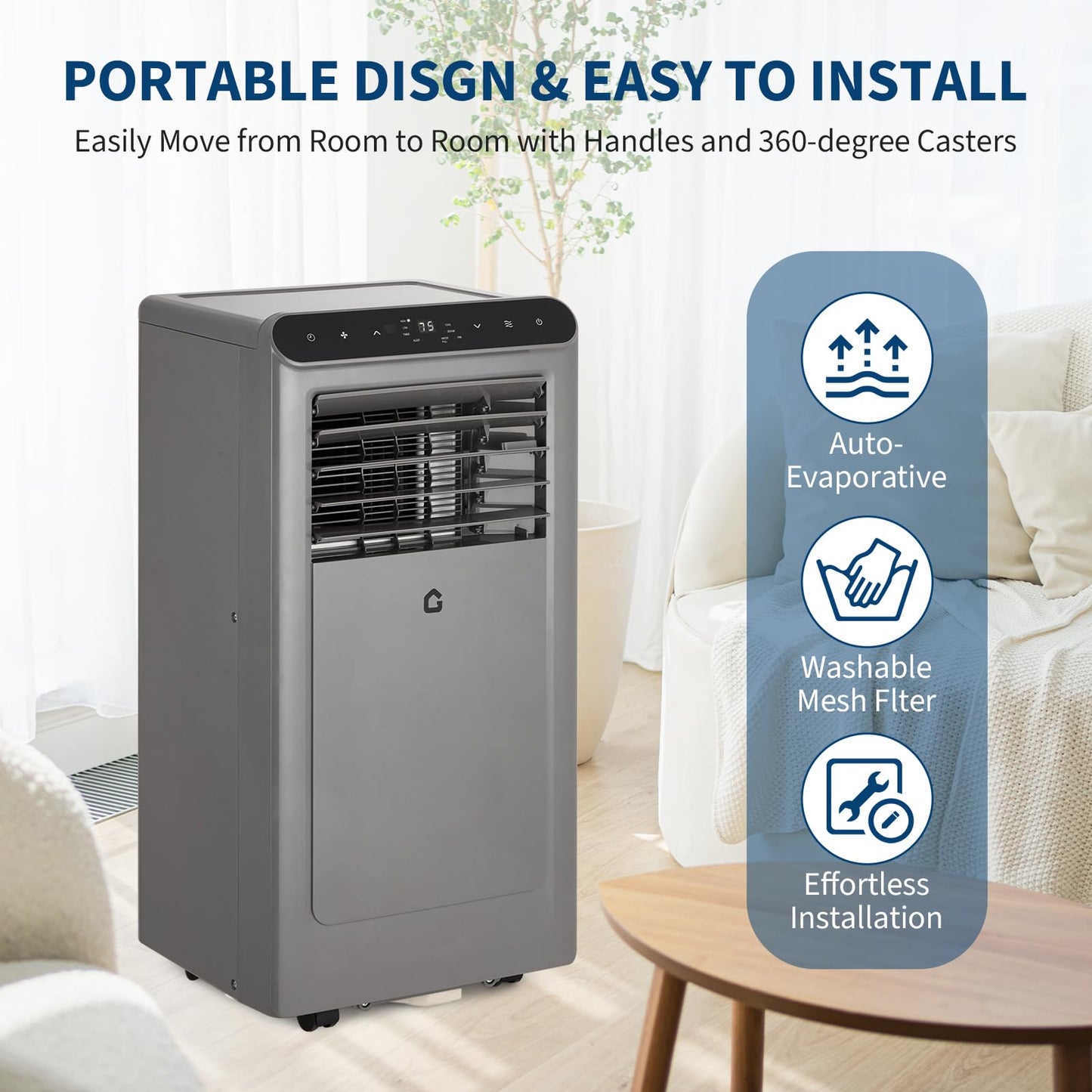2025 New Model Portable Air Conditioner, 8000 BTU Air Conditioner Cool Up to 350 Sq.Ft, 3-in-1 AC Unit, Dehumidifier, Fan, Window Installation Kit & Remote Control,LED Display,24Hrs Timer for Home