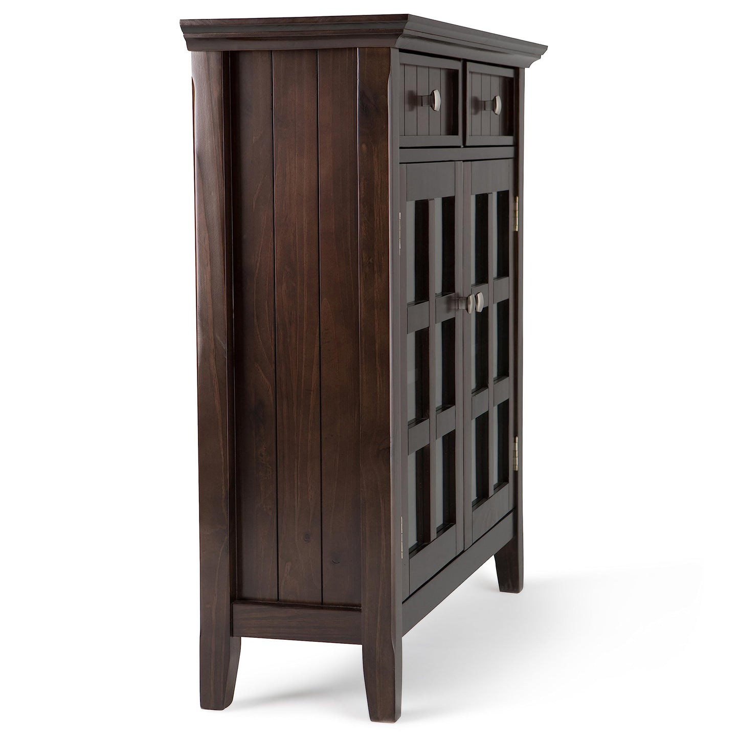 SIMPLIHOME Acadian Storage Cabinet - 36 inch Wide Solid Wood Entryway Storage Cabinet in Brunette Brown, Transitional Cabinet for Hallway or Living Room with 2 Drawers and Adjustable Shelves