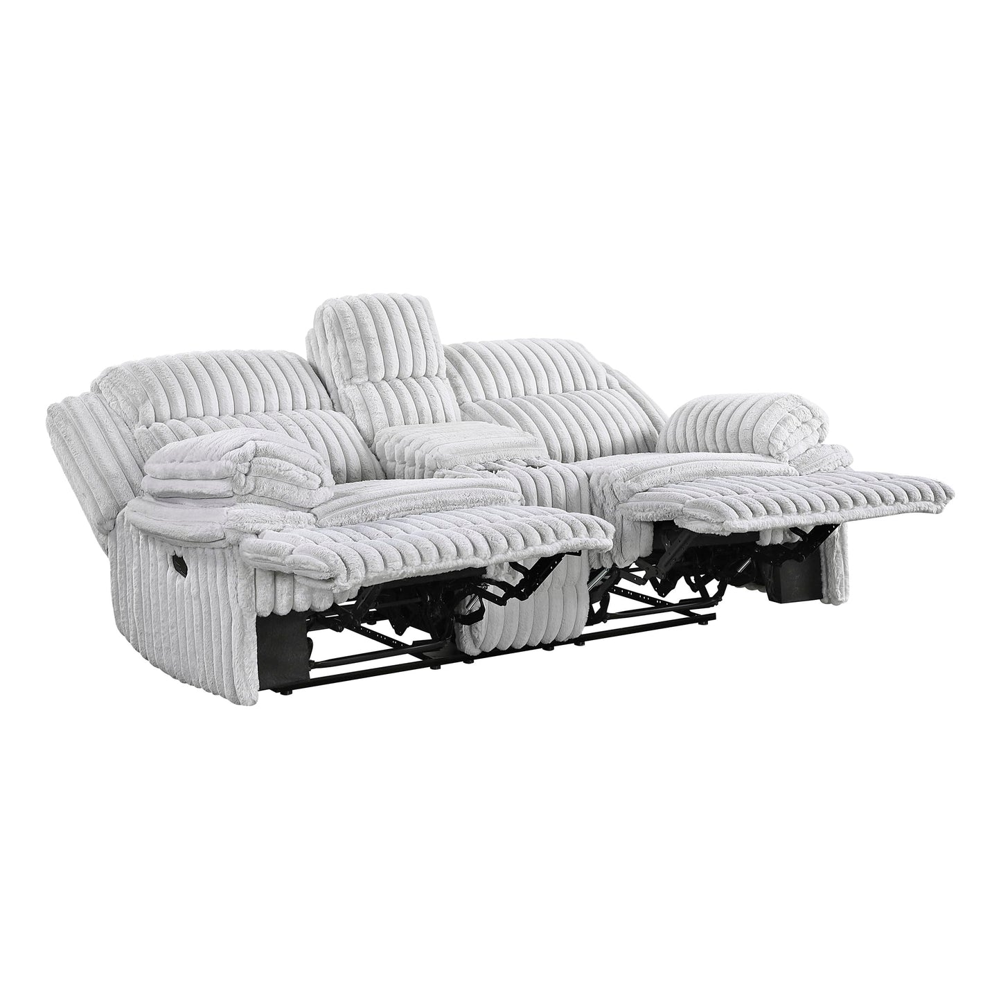Lexicon Manual Double Reclining Loveseat with Center Console, Corduroy Manual Wall Hugger Recliner Couch, Pillow Top Arms, Cup Holders, Hidden Storage, Cozy Loveseat for Living Room, Gray