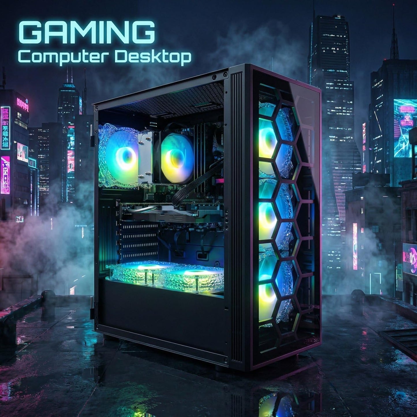 STGAubron Gaming PC Computer Desktop, Intel Core i7 up to 3.9G, GeForce RTX 3050 6G, 32G RAM, 1TB SSD, WiFi 6, BT 5.0, RGB Fan x6, Windows 11 Home