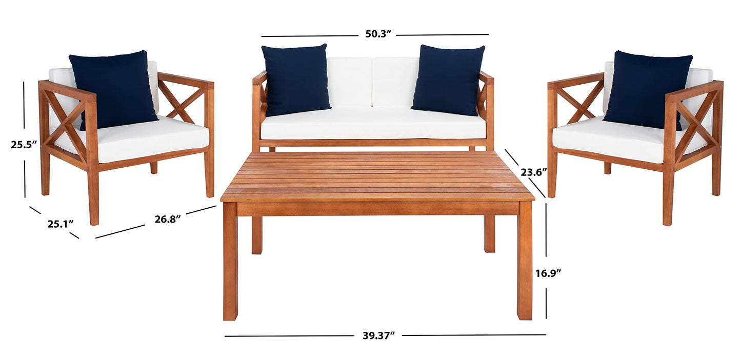 Safavieh PAT7031A Collection Nunzio Teak and White and Navy 4 Pc Accent Pillows Outdoor Set