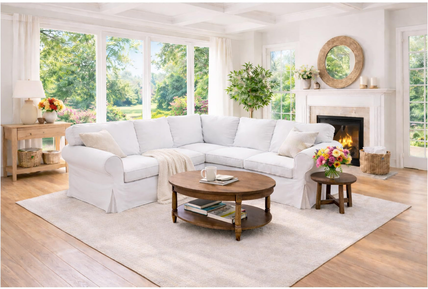 Custom Slipcover Replacement Cover Only! Cotton Ektorp 2 2 Sofa Replacement Cover is Custom Made for IKEA Ektorp Corner Or Sectional Sofa Slipcover (Pure White)