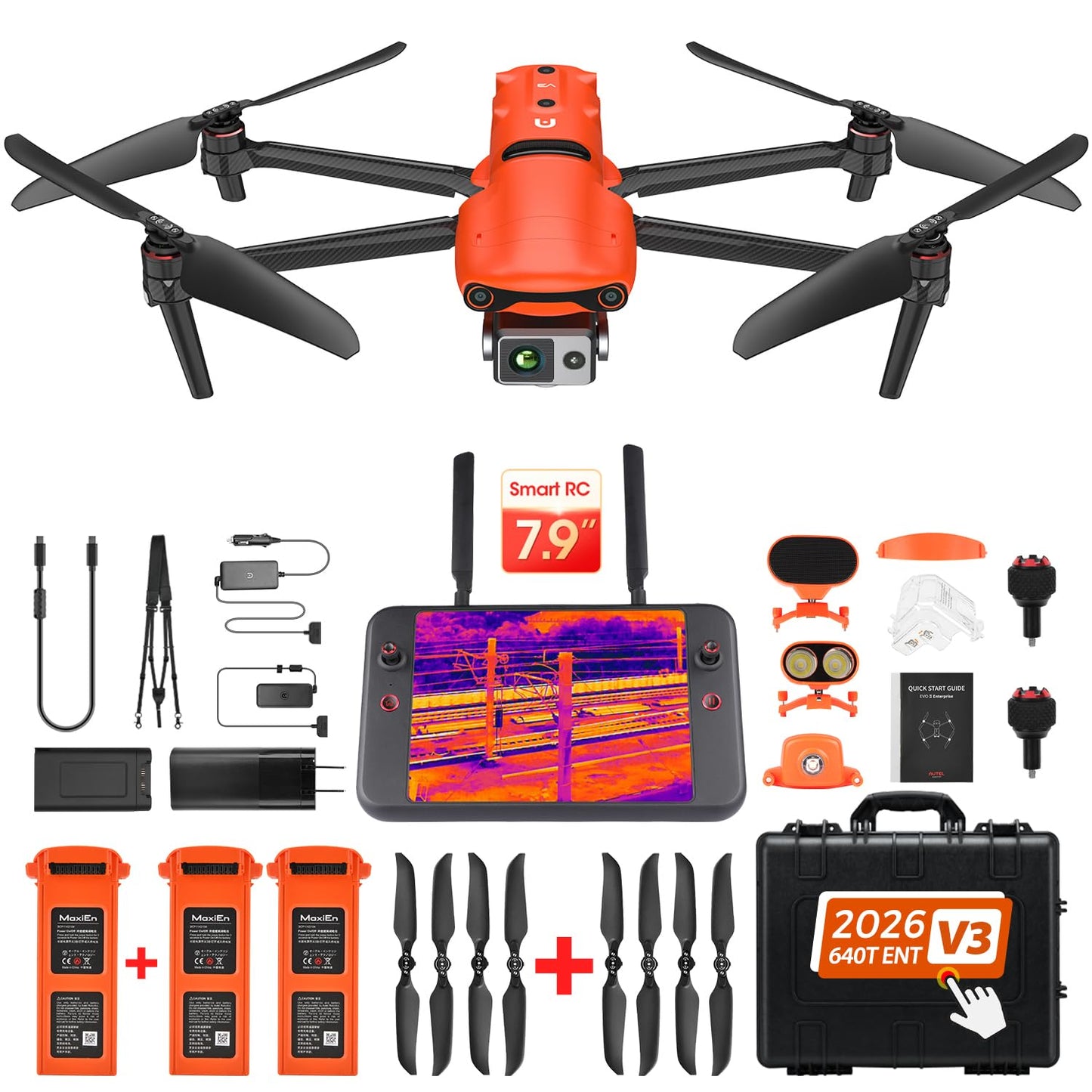 Autel Robotics EVO II Dual 640T Enterprise V3, Support Remote ID, 640 * 512@30 fps T~hermal Imaging, 0.8" RYYB CMOS 8K Sensor, DRI Ranges, 1-16x Zoom, 42 Mins,15KM Transmission