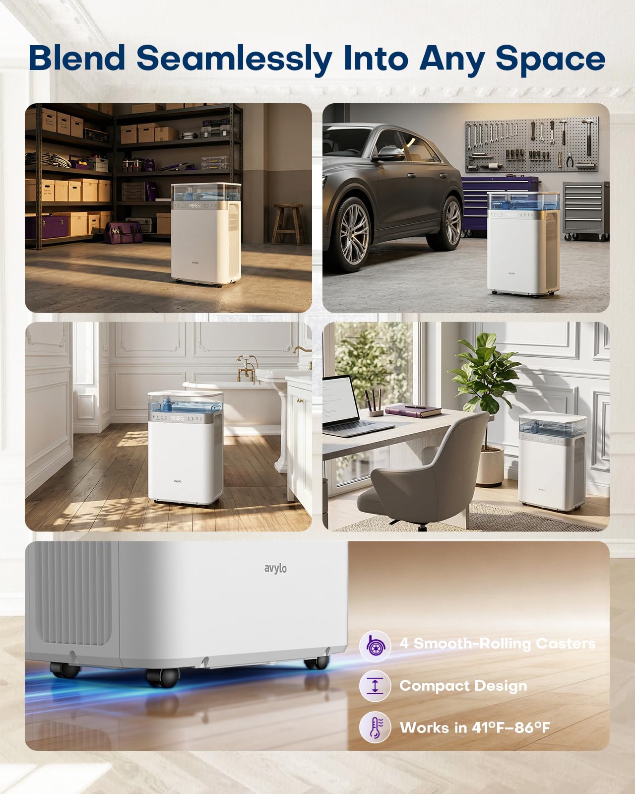 avylo Dehumidifier for Basement with Pump and Drain Hose, 90 Pint/D, White, 2.11 Gallon Top-Mounted Water Tank, 5000 Sq.Ft Dehumidifiers for Home with 41dB, Auto Defrost