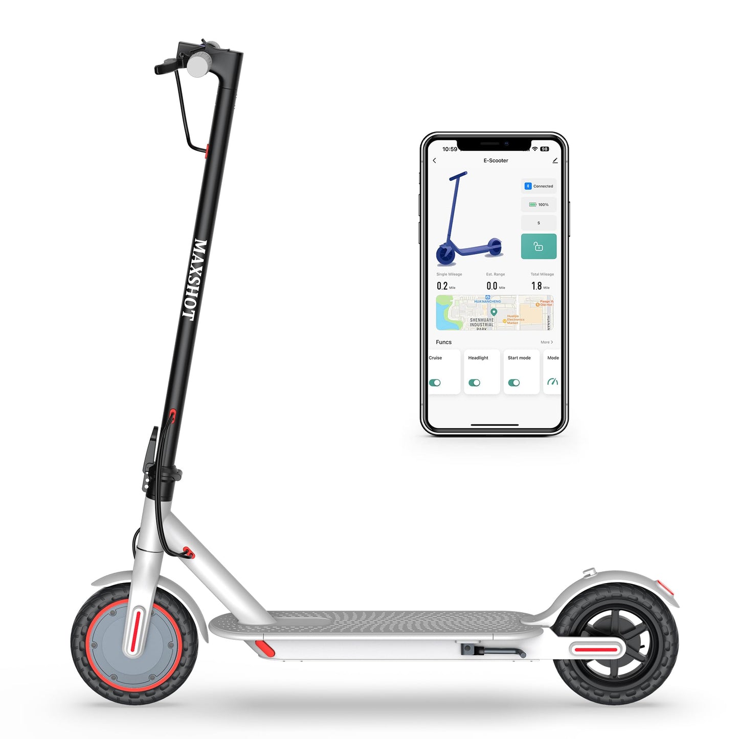 MAXSHOT Electric Scooter for Adults, 8.5/10/14" Tires, 19/22Mph, 350W/500W Motor, 21-28 Miles Range, Folding E-Scooter with Dual Suspension,APP Contro