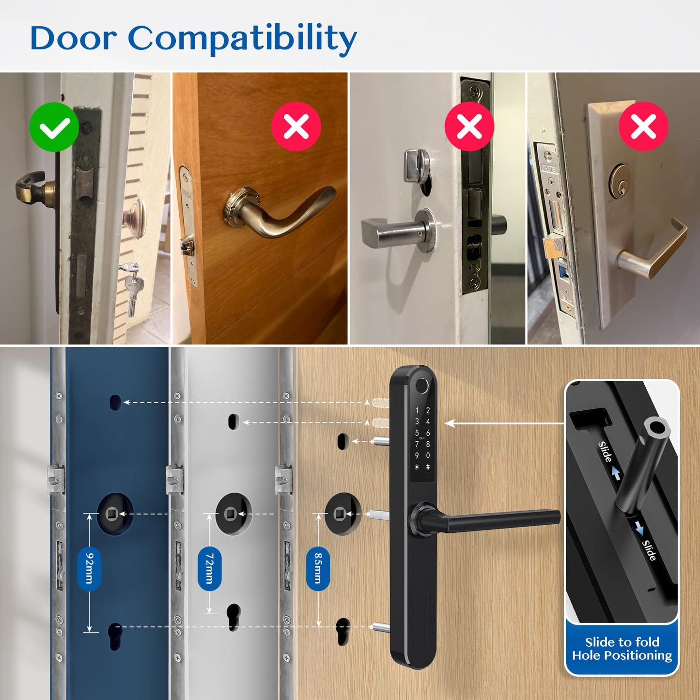 Luston Slim Smart Lock Front Door Stainless Steel Waterproof Mortise Lock,Keyless Entry Door Lock,WiFi Bluetooth Fingerprint Digital Keypad Aluminum Swing Door Lock with Handle(Black)