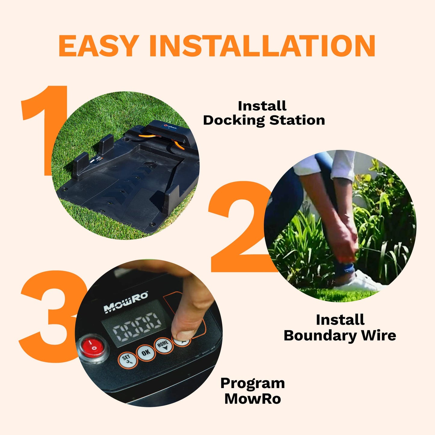 MowRo Robot Lawn Mower, Mows Up to 1/4 Acre, Updated 2026 Programming, Adjustable Cutting Height, Self Installation Kit Included, 50% Slope, Low Noise (65dBA) and Rain Sensor